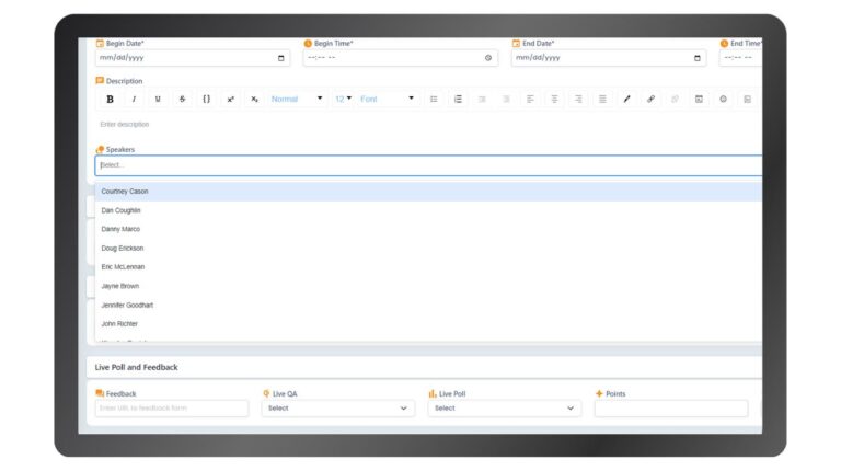 Effortlessly upload speaker agreements and sessions presentations